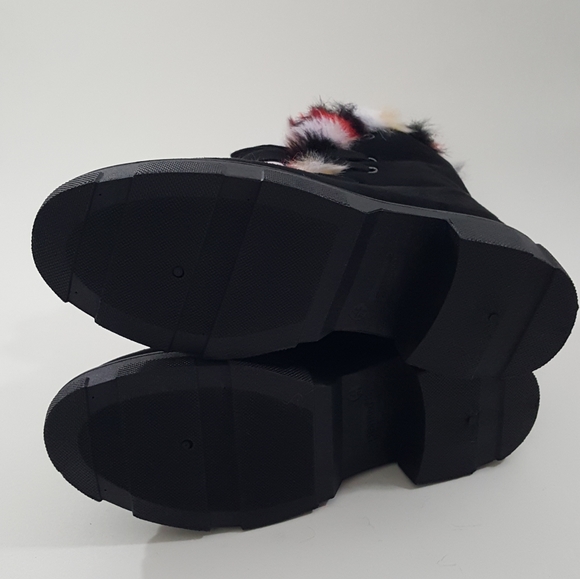 Women Bamboo Faux Fur Trim Combat Boots - Picture 5 of 6